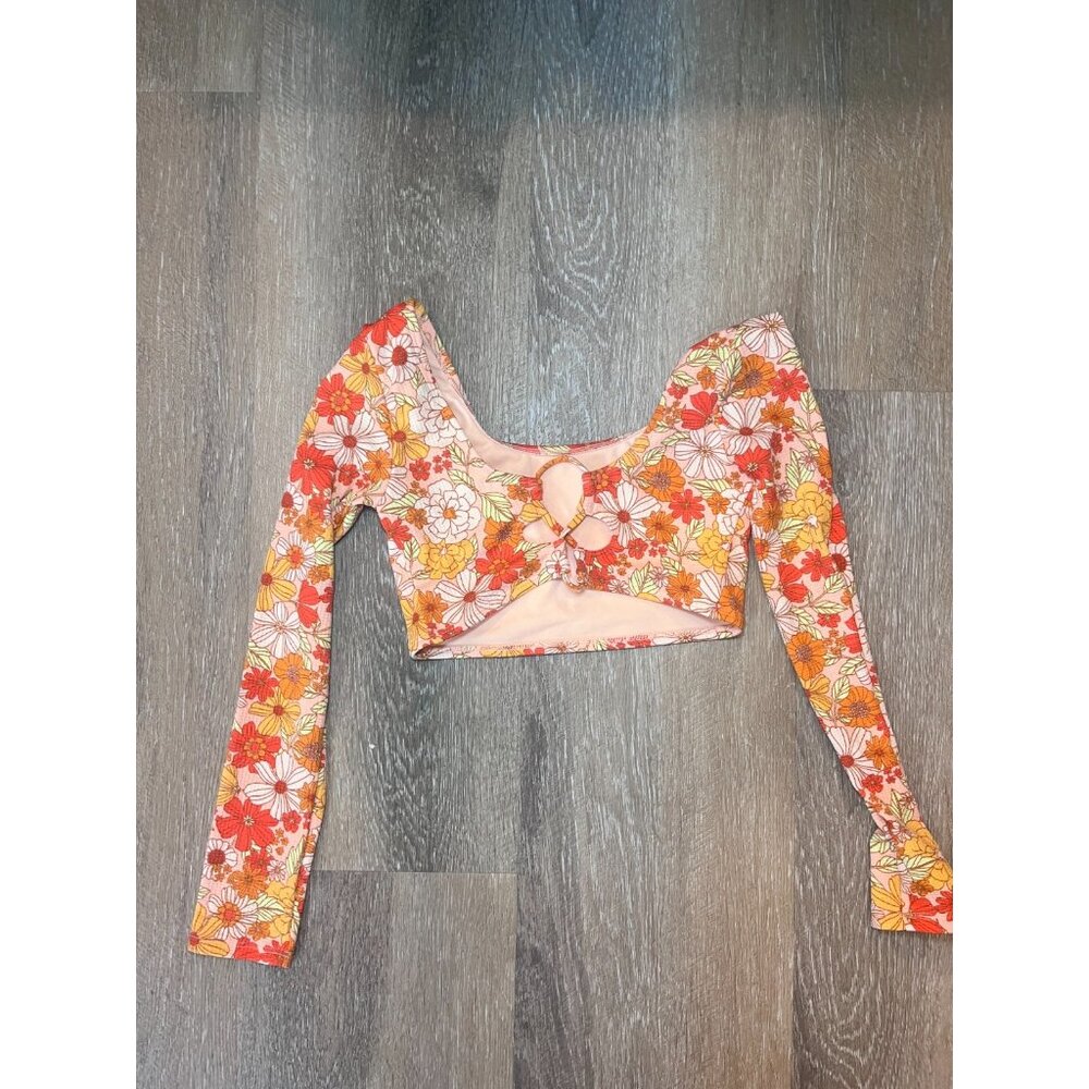 Flower long sleeve crop womens xs cross back - Picture 2 of 4